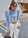 Denimjack - trendy cropped damesjack met pofmouwen