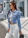 Denimjack - trendy cropped damesjack met pofmouwen