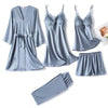 5-delige zwarte satijnen pyjama set - luxe sleepwear met kant