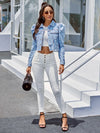 Denimjack - trendy cropped damesjack met pofmouwen