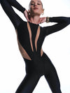 Dames zwarte jumpsuit met diepe v-hals - trendy lange mouwen stijl