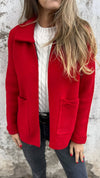 Dames zip-up jacket - gezellige rode fleece jas voor vrouwen