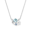 Bloemige hanger ketting - elegante zilveren sieraden voor dames met blauwe accenten
