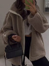 Dames fleecejack - zachte pluche zip-up jas met functionele zakken voor casual gebruik