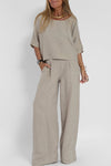 Dames 2-delige linnen mix set - ontspannen pasvorm - trendy casual outfit voor dagelijks gebruik