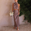 2-delige satijnen set - trendy maxi rok en top voor dames