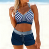 2-delige dames badkleding gestreepte high-waisted bikini set - trendy strandmode voor zomerse dagen