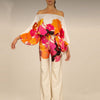2-delige satijnen set - elegante off-shoulder top en wijde pantalon