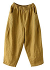 Dames harem broek met relaxte pasvorm van linnen in natuurlijk geel - casual zomeroutfit