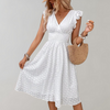 Witte zomerjurk - elegante midi jurk voor dames met ruches mouwen
