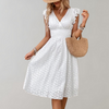 Witte zomerjurk - elegante midi jurk voor dames met ruches mouwen