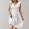 Witte zomerjurk - elegante midi jurk voor dames met ruches mouwen