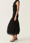 Knit midi jurk - elegante zwarte franjes jurk voor vrouwen