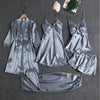 5-delige satijnen nachtkleding set - luxe dames pyjama set met ochtendjas en shorts - Bakkermode.nl