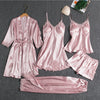 5-delige satijnen nachtkleding set - luxe dames pyjama set met ochtendjas en shorts - Bakkermode.nl