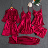 5-delige satijnen nachtkleding set - luxe dames pyjama set met ochtendjas en shorts - Bakkermode.nl