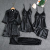 5-delige satijnen nachtkleding set - luxe dames pyjama set met ochtendjas en shorts - Bakkermode.nl