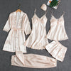 5-delige satijnen nachtkleding set - luxe dames pyjama set met ochtendjas en shorts - Bakkermode.nl