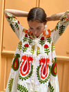 Dames maxi jurk met bloemenborduur - multicolour katoenen zomeroutfit