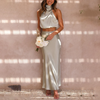 2-delige satijnen set - trendy maxi rok en top voor dames
