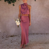 2-delige satijnen set - trendy maxi rok en top voor dames