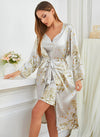 2-delige satijnen kimono set - elegante dames nachtmode met bijpassende nachtjapon