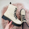 Beige veterschoenen - stijlvolle suède laarzen voor dames