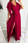 Dames maxi jurk elegante v-hals met wikkelstijl - verfijnde avondkleding