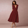 Dames casual midi jurk - elegante v-hals katoen fit en flare voor speciale gelegenheden