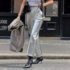 Dames grijs metallic broek - glanzende modebroeken voor casual of feestelijke gelegenheden