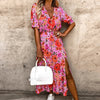 Bloemen maxi jurk - elegante dames zomerjurk met gaatje aan de zijkant