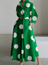 Lange polkadot overhemdjurk met uitlopende mouwen - Bakkermode.nl