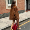 Bruine suède jas - trendy oversized damesouterwear