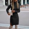 Gebreide jurk met hoge hals - trendy dames trui jurk - Bakkermode.nl