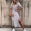 Bloemen maxi jurk - elegante dames zomerjurk met gaatje aan de zijkant