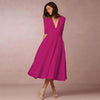 Dames casual midi jurk - elegante v-hals katoen fit en flare voor speciale gelegenheden