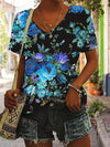 Dames v-hals t-shirt - kleurrijke abstracte print