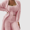 2-delige lounge set - pluizige damescardigan en crop top ensemble