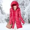 Lange dames pufferjas - gewatteerde winterjas met capuchon en ritssluiting - Bakkermode.nl