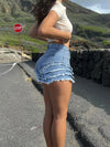 Denim shorts met lagen en franje - Bakkermode.nl