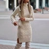 Gebreide jurk met hoge hals - trendy dames trui jurk - Bakkermode.nl