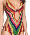 Kleurrijke bedrukte monokini met diepe v-rug - Bakkermode.nl