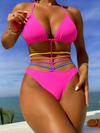Roze bikini met gekleurde koorden - Bakkermode.nl