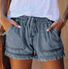 Denim shorts met franje en zakken - Bakkermode.nl