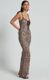 Elegante spaghetti bandjes maxi-jurk met luipaardprint - Bakkermode.nl