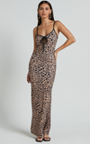 Elegante spaghetti bandjes maxi-jurk met luipaardprint - Bakkermode.nl