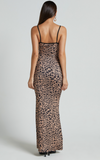 Elegante spaghetti bandjes maxi-jurk met luipaardprint - Bakkermode.nl