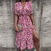 Bloemen maxi jurk - elegante dames zomerjurk met gaatje aan de zijkant