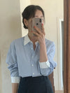 Gestreepte blouse met contrasterende kraag - Bakkermode.nl