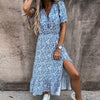 Bloemen maxi jurk - elegante dames zomerjurk met gaatje aan de zijkant